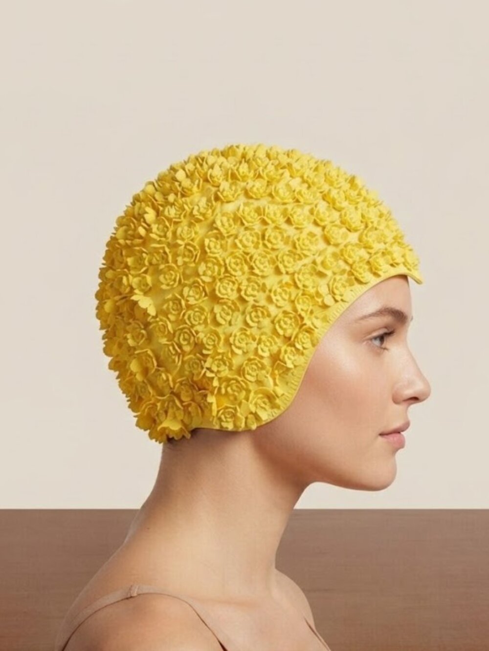 Vintage 1960s Yellow Floral Petal Swim Cap